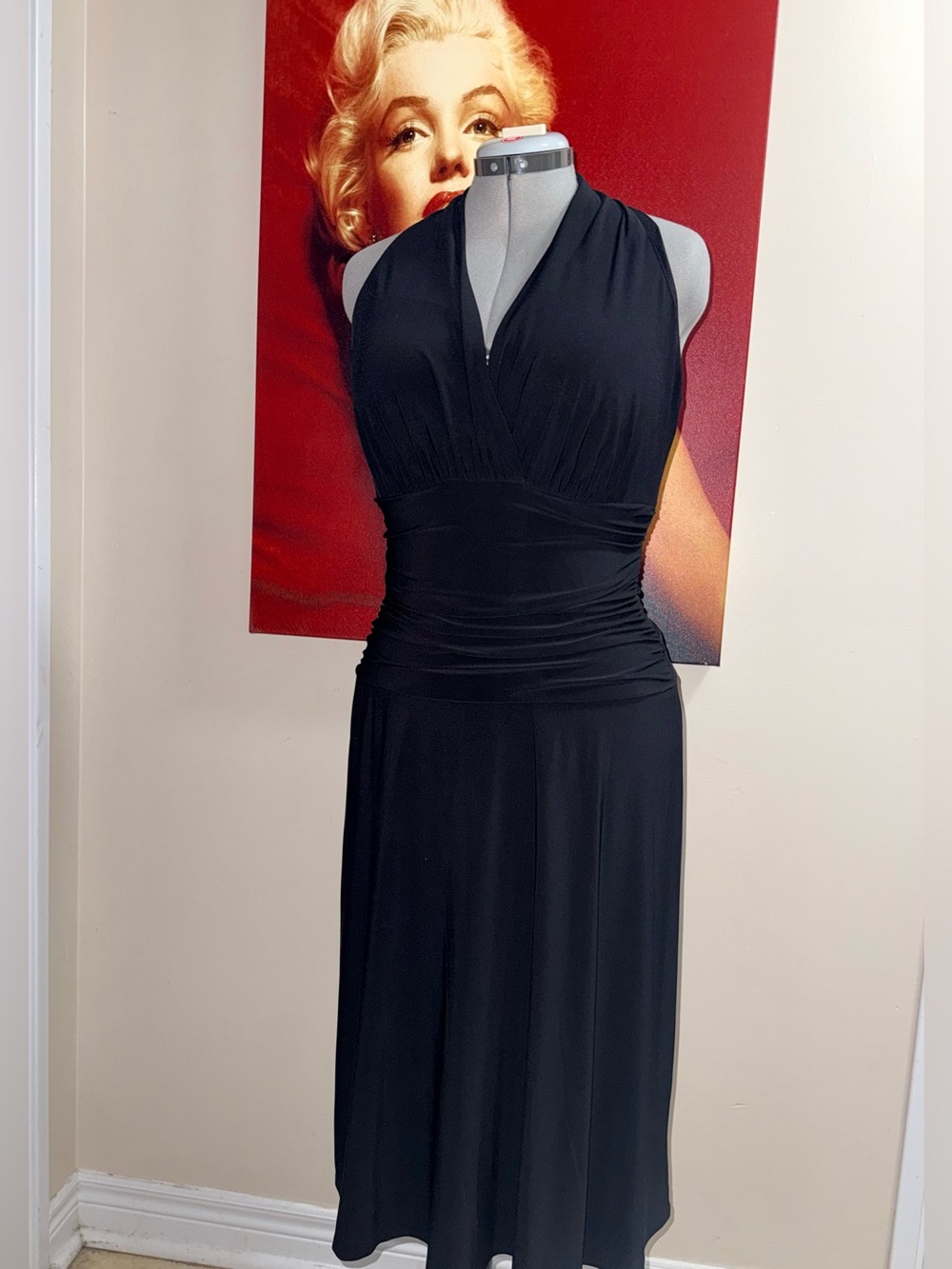 Nine West Black V-Neck Ruched Waist Dress